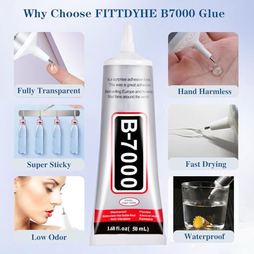 FITTDYHE B7000 Clear Jewelry & Craft Glue 50ML with Precision Tip - Multipurpose Adhesive for Rhinestones, Fabric, Shoes, Nails, and DIY Projects