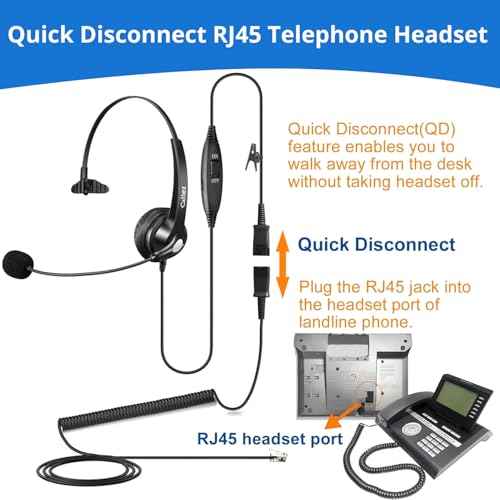 Callez RJ45 Telephone Headset with Microphone Noise Cancelling, Mono Quick Disconnect Phone Headset Compatible with Mitel/Aastra 6865i 6867i 6869i Siemens Unify OpenStage 30 40 60 80 Landline Phones