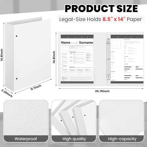 Henoyso 4 Pcs Legal Size Binder 3 Ring 2" Durable White Binders for 8.5" x 14" Paper Hold up to 375 Sheets for Documents Artwork Blueprints, Office, Home, Work Places