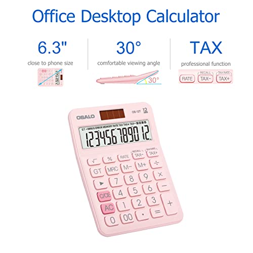 Pendancy Pink Pocket Desk Calculator Small Size Basic Tax Function Handheld 12T