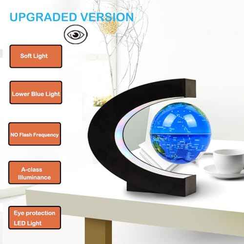 Magnetic Floating Globe 2 in 1 Blue 4in Constellations Globe World Map C Shape Base LED Light Lamp Rotating