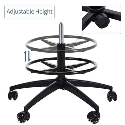 Frassie 17.7 inch Metal Chrome Office Stool Foot Rest Ring, Black Studio Drafting Chair Footrest Ring (Black)