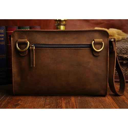 Le'aokuu Men Leather Business Briefcase Clutch Hand Under Arm Bag Male Organizer Wallet Tablets Case (2753 Brown)