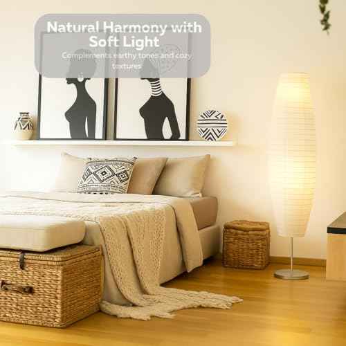LIGHTACCENTS 59-Inch Rice Paper Floor Lamp ? Japanese-Style Lantern with White Paper Shade, Modern Standing Lamp for Living Room, Bedroom, Office, Soft Ambient Lighting for Home D?cor