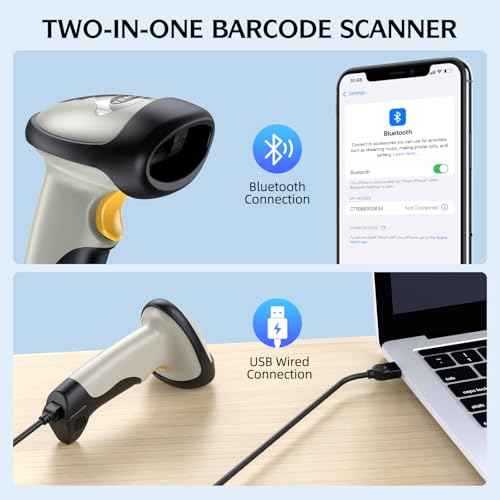 TEEMI Bluetooth Barcode Scanner with Optional Stand, 1d Laser Handheld Automatic Bar Code Reader for iPhone iPad Android Tablet PC, Mac OS X, Android, Windows 10 and iOS 14 (Stand Included)
