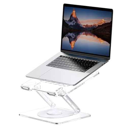 MCHOSE Acrylic Laptop Stand for Desk with 360 Rotating Base Ergonimic Foldable Clear Laptop Riser Compatible with MacBook Pro/Air Notebook up to 16 Inches, Ultra Thick Acrylic Transparent