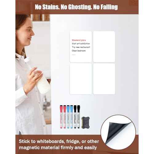 Magnetic Whiteboard for Fridge A5 (8.3¡ȡ¿5.8¡È) ? 4?Pack, White, with 6 Markers & Eraser