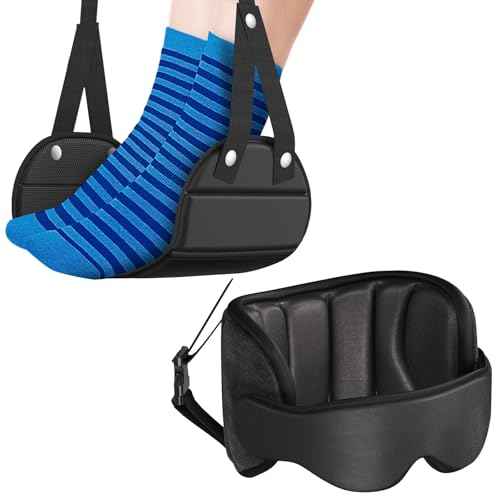 Travel Pillow Airplane Foot Hammock Set, Airplane Pillows with 3D Eye Mask for Sleeping, 360¡Æ Support Plane Head Strap, Long Flights Essentials, Stop Bobblehead and Travel Foot Rest Leg Relief