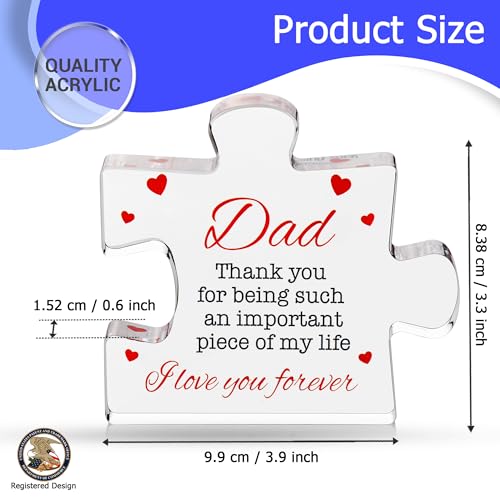 VELENTI Dad Engraved Acrylic Puzzle Block - Father's Day Keepsake Gift from Son or Daughter