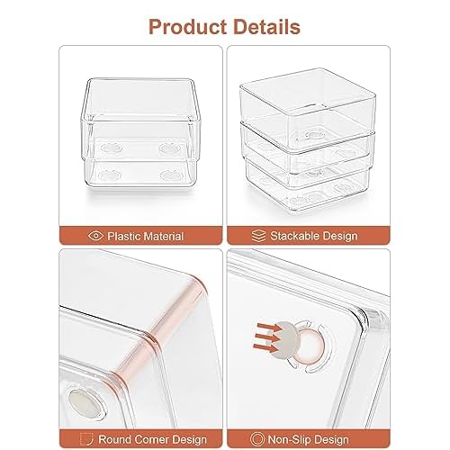 SMARTAKE 30-Piece Drawer Organizer with Non-Slip Silicone Pads, 7-Size Desk Drawer Organizer Trays Storage Tray for Makeup, Jewelries, Utensils in Bedroom Dresser, Office and Kitchen (Clear)