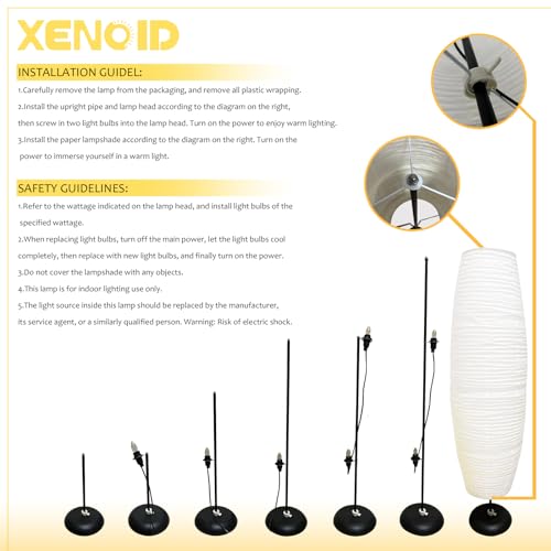 XENOID Paper Floor Lamp - Rice Paper Lantern Floor lamp Modern Large Floor Lamp for Bedroom,Living Room