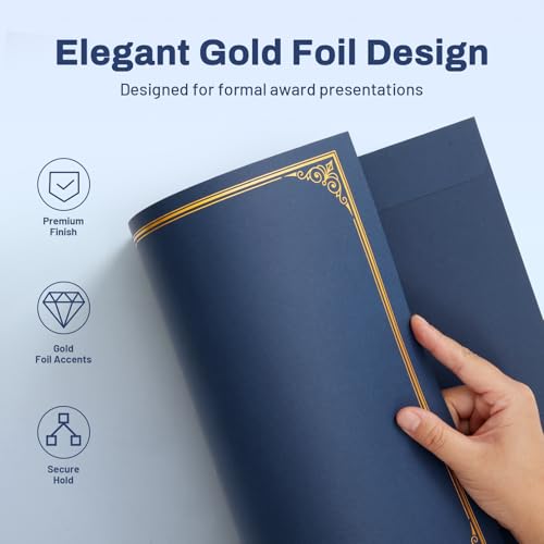 SUNEE Blue Certificate Holders 30 Pack, 8.5x11 Diploma Covers with Gold Foil Border