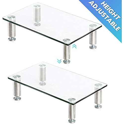FITUEYES 2 Pack Monitor Stand ?Adjustable Glass Computer Monitor Riser, Clear Desktop Stand for Laptop TV Computer Screen, Desk Organization, Office Supplies, DT103803GC