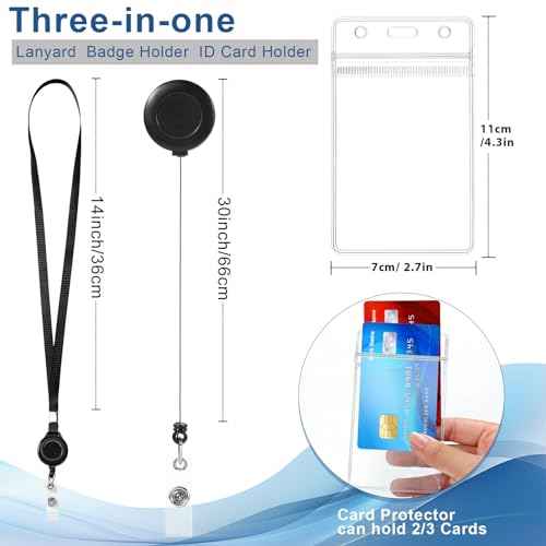 Marspark 200 Pcs Black Name Tag Lanyard with ID Holder Include Flat Lanyard with Retractable Badge Reel and Clear Vertical Card for Offices(Black,100 Set)