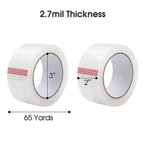 Pacific Mailer Clear Packing Tape, Heavy Duty Packaging Carton Tape for Shipping Packaing Moving Sealing, 2 Inch Wide, 2.7mil Thickness, 65 Yards Per Roll [Pack of 18]
