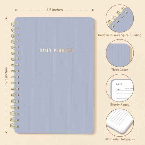 Sweetzer & Orange Daily Planner Notebook ? Undated Two-Page Daily Layout with Hourly Schedule, To-Do List, Priorities, and Notes ? 6.5" x 9.5" Spiral Bound Productivity Organizer ? 160 Pages