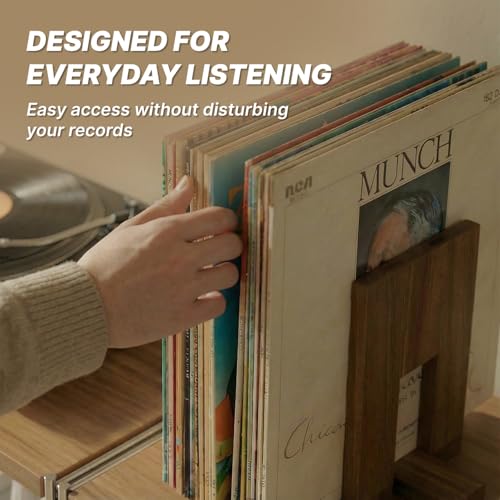 Adjustable Vinyl Record Holder for 10–60 LPs | Solid Acacia Wood
