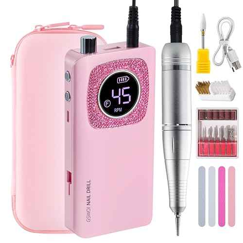 45000RPM Professional Portable Nail Drill Electric File with Pink diamond£¬ Rechargeable Nail E File Machine with Bits & Clean for Acrylic Nails Remove Nail Gel Polish Manicure, Cordless