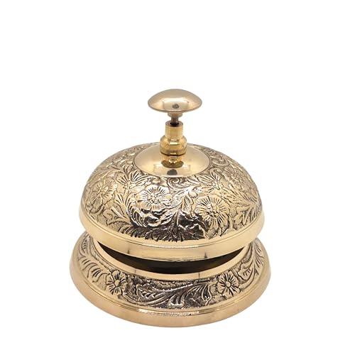 Vintage Brass Desk Bell with Floral Embossed Design - Loud Call Bell for Office & Hotel Reception