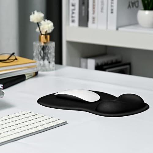 EooCoo Black Gel Wrist Support Mouse Pad with Ergonomic Rest