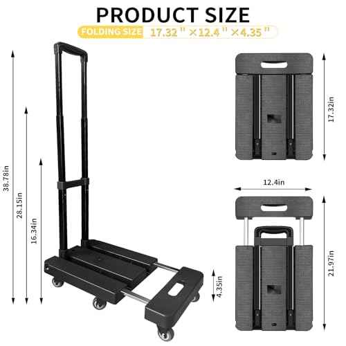 Folding Hand Truck 600lbs,XIBGH Portable Heavy Duty Luggage Cart,6 Wheels Dolly Cart with 2 Elastic Ropes,Compact Trolley Cart for Easy Moving with Extendable Plate for Travel, Moving and Office Use