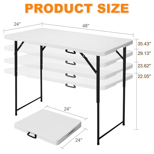 FROASISPRO 4ft Folding Portable Height-Adjustable Utility Table - White