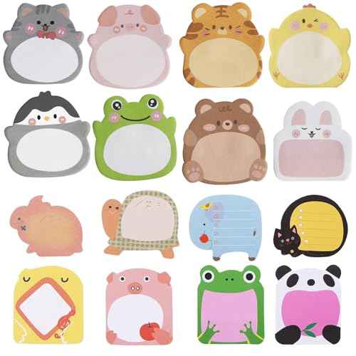 32 Pads Cute Sticky Notes, Animal Sticky Notes Self Adhesive Cartoon Notes Memo Pads Notes Page School Tab for School Office Supplies