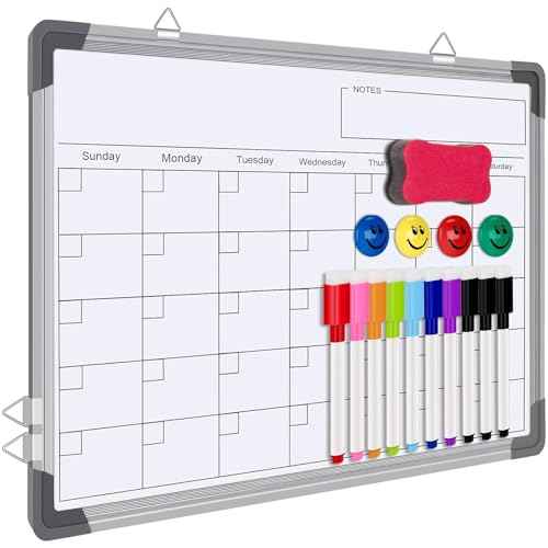 Dry Erase Calendar Whiteboard for Wall, Polegas 16" X 12" Magnetic White Board Board, Small Wall Monthly Double Sided Boards Student, Home, Office (White)