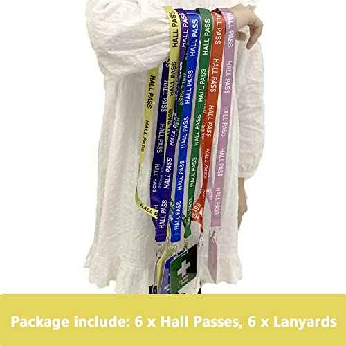 Hall Pass Lanyards with Card Passes,Unbreakable School Classroom Passes Set for Teacher Parents (Hall Bathroom Library Office & Nurse), 6 Pcs