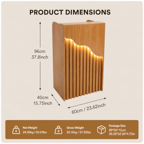 Oak Finish DYRABREST Modern Reception Desk with Locking Drawer & LED Light, 37.8in