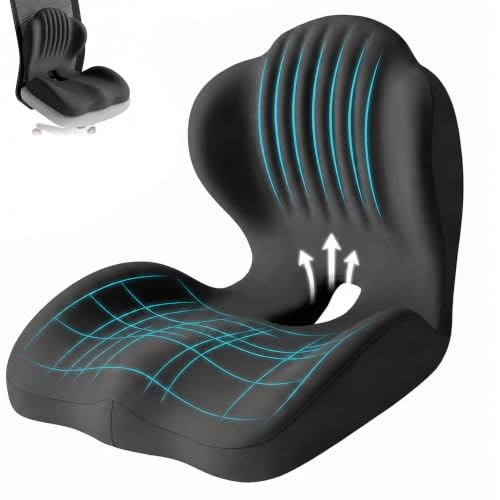 LuminaSleep Memory Foam Seat Cushion with Lumbar Support, L-Shaped, Black, Large