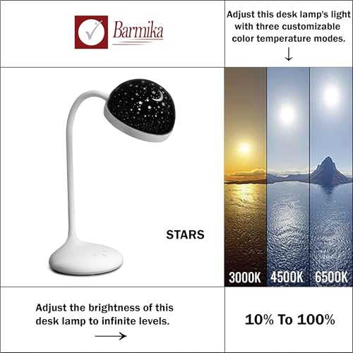 Cute Desk Lamp for Kids, Dimmable, Bright LED Study Light for Desk, Bedside Lamp with Star Projector Night Light for Kids Room Decor, Back to School Supplies, Funny Gift for Boys, Girls, White