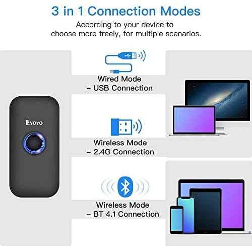 Eyoyo Wireless 1D CCD Barcode Scanner Bluetooth, 2.4G Wireless & Wired 3-in-1 Bar Code Scanner Portable USB 1D ISBN Book Reader, Compatible with Tablet iPhone iPad Android Windows Mac OS
