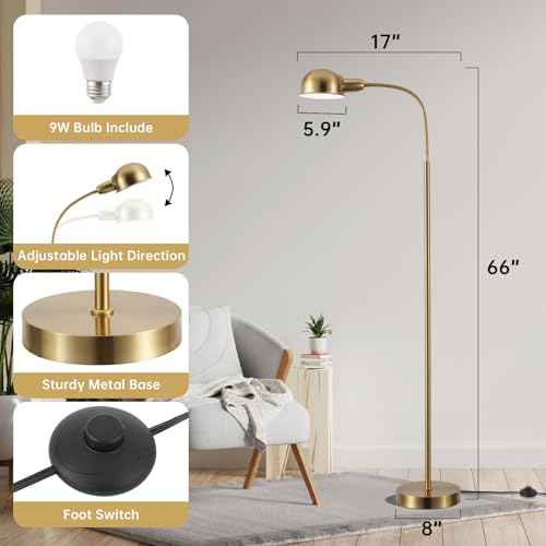 Adjustable Floor Reading Lamp Standing Lamps with Remote Control Gooseneck and Rotatable Shade, Modern for Living Room Bedroom Study Room Office Hotel