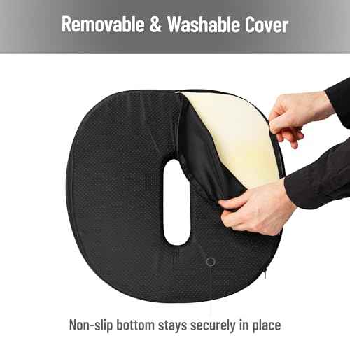 Mind Reader Donut Pillow with Air-Cloud Technology, Ergonomic Memory Foam Seat Cushion for Tailbone, Hemorrhoid, Pregnancy & Lower Back Pain Relief, Washable Cover, Black