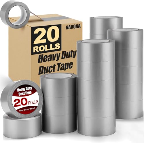 Navona 20 Pack Heavy Duty Duct Tape, 2 Inch x 66 Ft Gray Waterproof Multipurpose Tape, Strong Adhesive No Residue, Easy Tear by Hand for Home & Outdoor Repairs