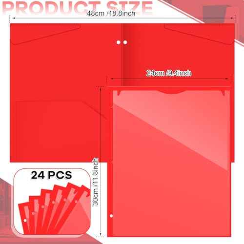 Henoyso 24 Pack Plastic Folders with Clear Front Pocket Back to School Heavy Duty File Folders with 2 Pockets and Card Slot for Student School to Home Supply, Office, Teachers (Red)