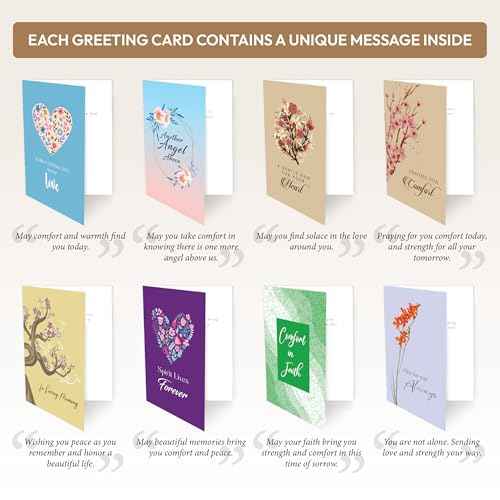 24 Pack Unique Sympathy Cards with Envelopes - 4 x 6 in, Bulk Box Set of Bereavement and Condolence Card Assortment with Short Sympathy Messages for Comfort