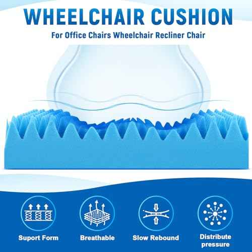 Geiserailie 2 Pcs 32 x 18 x 3 Inches Egg Foam Pad Wheelchair Seat Cushion Backrest to Relieve Back Egg Foam Cushions Wheelchair Accessories for Office Chairs Wheelchair Recliner Back Chair