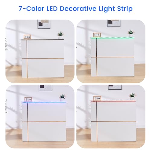 50-Inch Modern Reception Desk with Lockable Drawer, Keyboard Tray, Built-In Power, LED Lights