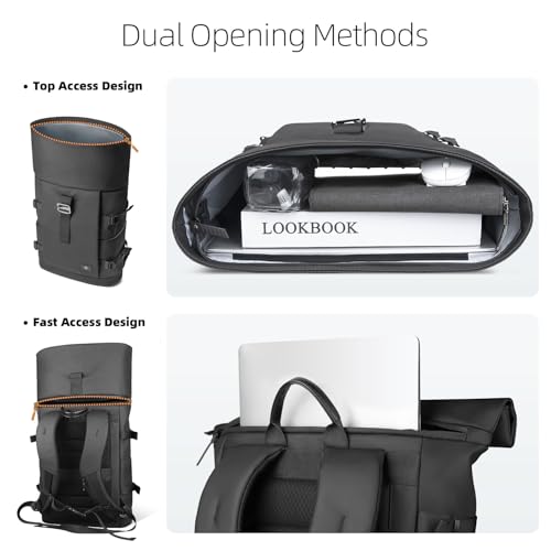 Rolltop Laptop Backpack,Expandable Business Travel Backpack for Men Women,Water-Resistant Casual Daypack with 15.6 Inch Laptop Compartment,19-28L Anti-Theft Computer Work Bag for Commute College-Black