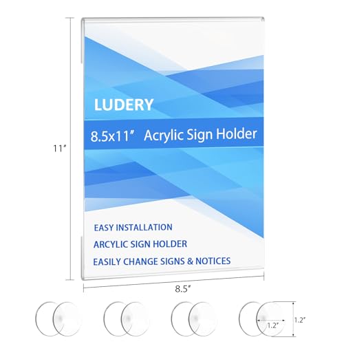 Ludery 8.5 x 11 Inch Acrylic Sign Holders 3 Pack with Suction Cups for Wall Mounting
