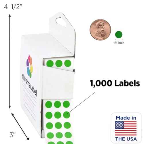 ChromaLabel 1/4 Inch Round Green Labels, Dot Stickers for Arts and Crafts, Circle Labels for Organization - 1000 Color Coding Labels per Dispenser Box, Green, Red, and Yellow Stickers