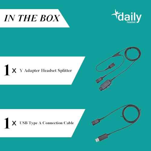 daily headset Y-Splitter Adapter Y-Training Cable with Mic Switch Compatible with Plantronics QD, Other End USB Type A Plug 8 FT