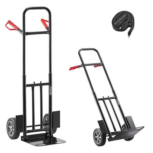 VEVOR Hand Truck, 600 lbs Load Capacity, Heavy-Duty Hand Truck Dolly with Wheels & Telescoping Handle, Portable Trolley Dolly with Tie-Down Strap for Moving Home, Office, Warehouse, Supermarket