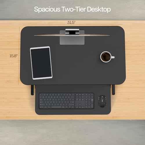 VIVO Height Adjustable 32 inch Stand Up Desk Converter, Quick Sit to Stand Tabletop Dual Monitor Riser Workstation, Black, DESK-V000S