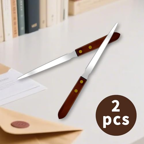 2Pcs Stainless Steel Letter Openers with Wood Handles - Office & Home Mail Slitter (Variation 2)