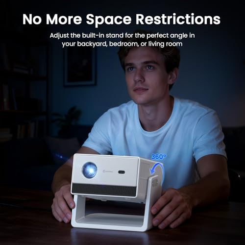HAPPRUN White 4K Outdoor Projector with Built-in Streaming App, WiFi 6 & Dolby Audio