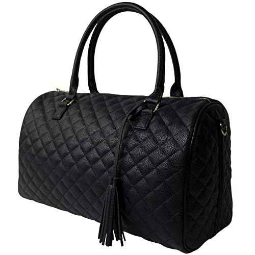 Womens Quilted Weekender Duffle Carry Bags Overnight Travel Handbag Shoulder Tote Trolley Handle Luggage TSA Approved Bag Quad Duffle 43 (Black-03)