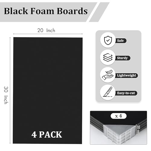 Elcoho 4 Pack Black Foam Boards 20 x 30 Inch Thick Double-Sided Poster Boards for Crafts & Projects